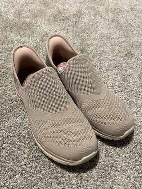 Skechers Women’s Slip-On Knit Sneakers in Taupe Pink